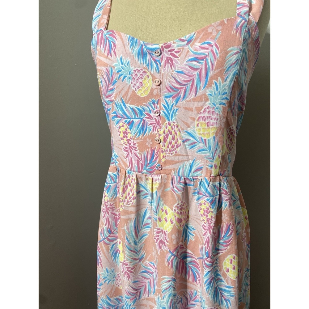 Simply Southern Tank Dress Maxi Soft Floral Pineapple Beachy Resort Wear Size L - Picture 2 of 10